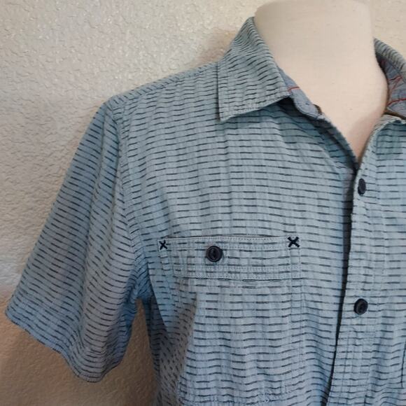 Toad & Co Blue Striped Button Down Short Sleeve Size M - Picture 7 of 11